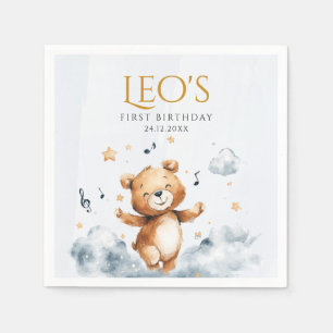 Serviette En Papier Aquarelle Ours Premier Anniversaire Papier Napkin