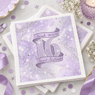 Serviette En Papier Aquarelle Pailletée Sweet 16 Violet ID1333 ID1333