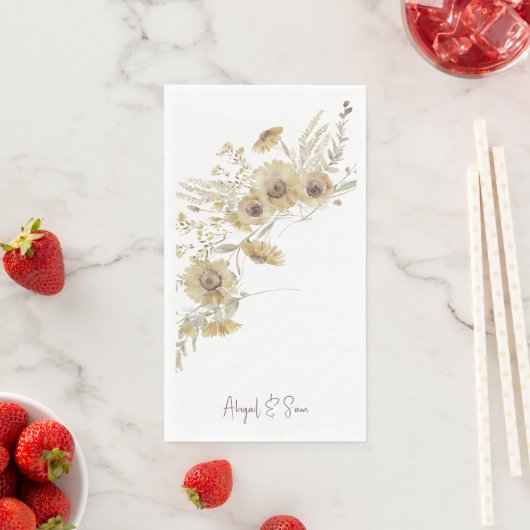Serviette En Papier Aquarelle Pale Tournesols Personnalisé (En situation)