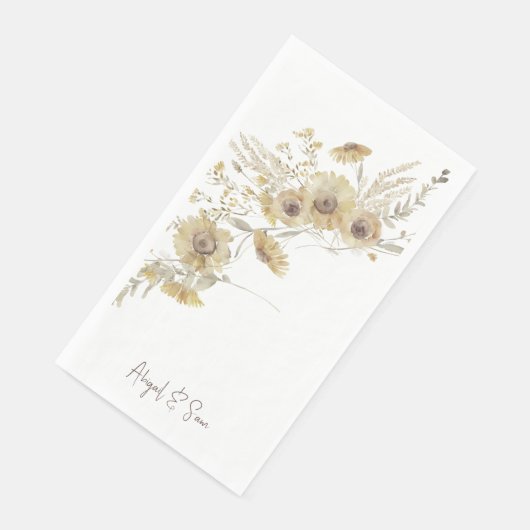 Serviette En Papier Aquarelle Pale Tournesols Personnalisé (Coin)