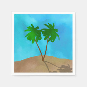 Serviette En Papier Aquarelle Palm Tree Beach Scene Collage