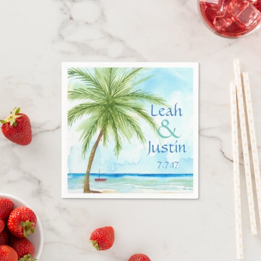 Serviette En Papier Aquarelle Palm Tree Mariage personnalisé Napkin (En situation)