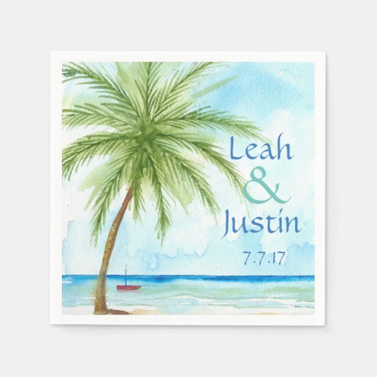 Serviette En Papier Aquarelle Palm Tree Mariage personnalisé Napkin (Devant)