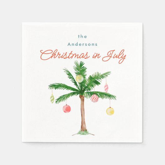 Serviette En Papier Aquarelle Palm Tree Xmas Juillet BBQ Summer Party (Devant)