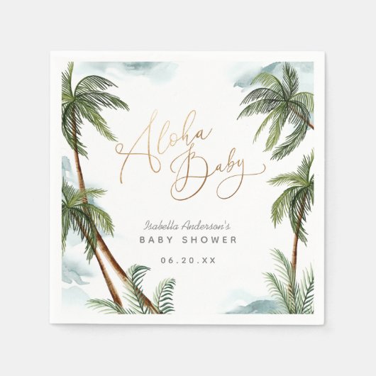 Serviette En Papier Aquarelle Palm Trees Baby shower tropical Aloha (Devant)