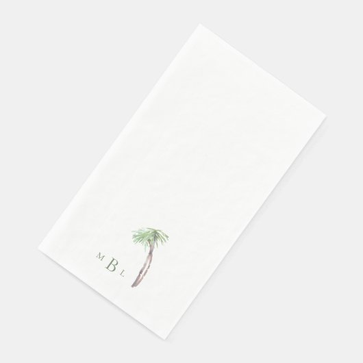 Serviette En Papier Aquarelle Palmier Monogramme vert (Coin)