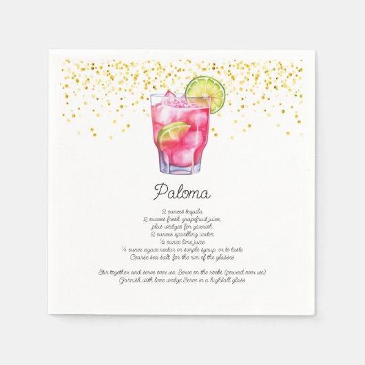 Serviette En Papier Aquarelle Paloma Custom Drink Cocktail Recette (Devant)