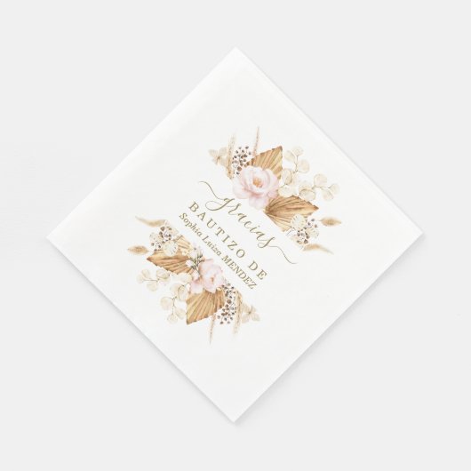 Serviette En Papier Aquarelle Pampas Grass rose Fleurs Bautizo (Coin)