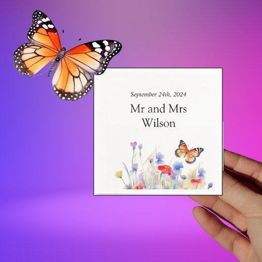 Serviette En Papier Aquarelle papillon et dîner Fleur sauvage