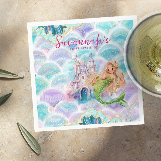 Serviette En Papier Aquarelle Parties scintillant Sirène Anniversaire