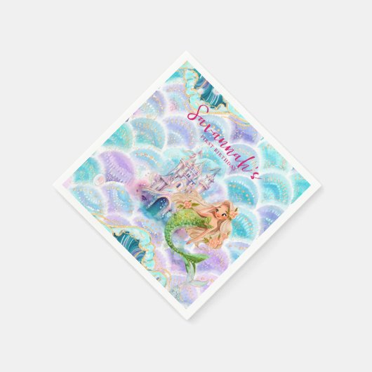 Serviette En Papier Aquarelle Parties scintillant Sirène Anniversaire (Coin)