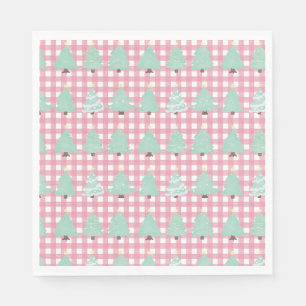 Serviette En Papier Aquarelle Pastel Arbres de Noël avec Plat rose