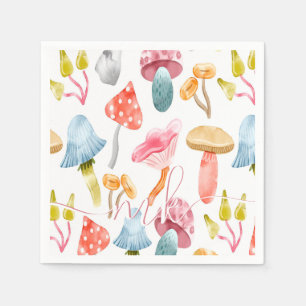 Serviette En Papier Aquarelle Pastel Champignons