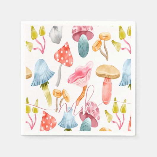 Serviette En Papier Aquarelle Pastel Champignons (Devant)