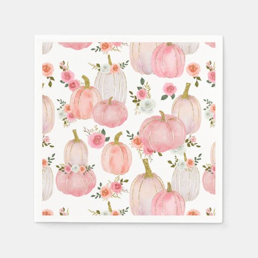 Serviette En Papier Aquarelle Pastel Citrouille rose Baby shower Rose (Devant)