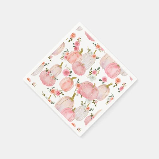 Serviette En Papier Aquarelle Pastel Citrouille rose Baby shower Rose (Coin)