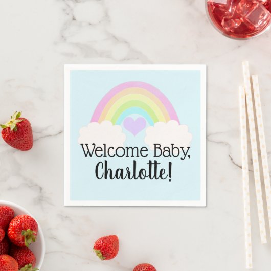 Serviette En Papier Aquarelle Pastel douce Rainbow Welcome Baby Napkin (En situation)