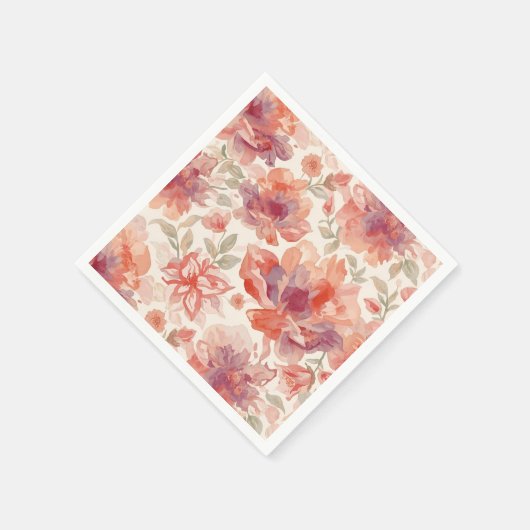Serviette En Papier Aquarelle Pastel Fleurs clair Orange (Coin)