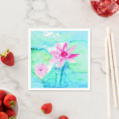 Serviette En Papier Aquarelle Pastel Rose Lotus Fleurs (En situation)