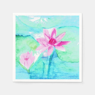 Serviette En Papier Aquarelle Pastel Rose Lotus Fleurs