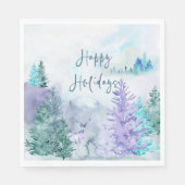 Serviette En Papier Aquarelle Paysage hivernal Joyeuses vacances (Devant)