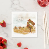 Serviette En Papier Aquarelle Paysage Mariage Automne Gold ID786 (En situation)