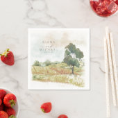 Serviette En Papier Aquarelle Paysage Mariage Sage Green ID786 (En situation)