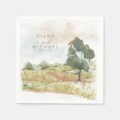 Serviette En Papier Aquarelle Paysage Mariage Sage Green ID786 (Devant)