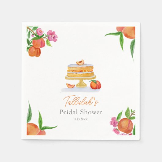 Serviette En Papier Aquarelle Peach Cake Avec Fleurs Douche Nuptiale (Devant)