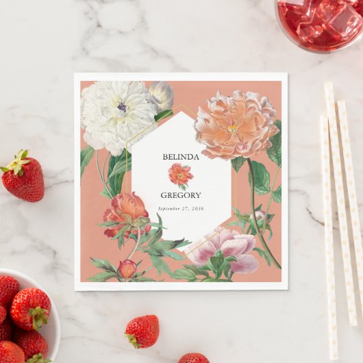 Serviette En Papier Aquarelle Peach Pink Peonies Mariage (En situation)