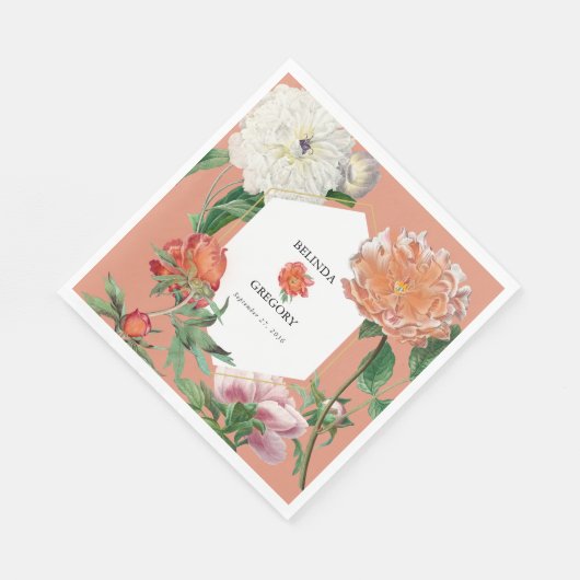 Serviette En Papier Aquarelle Peach Pink Peonies Mariage (Coin)