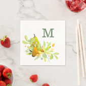 Serviette En Papier Aquarelle Pear et Fruit avec verdure (En situation)