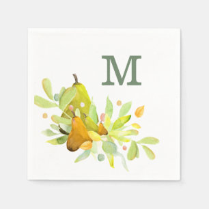 Serviette En Papier Aquarelle Pear et Fruit avec verdure
