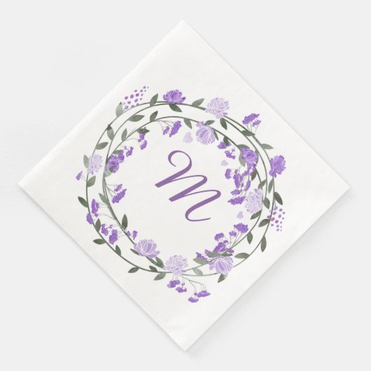 Serviette En Papier Aquarelle Peine pourpre Monogramme Wreath (Coin)