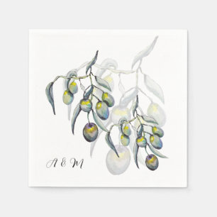 Serviette En Papier Aquarelle peinte à la main Olive Magique