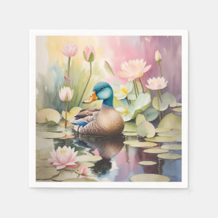 Serviette En Papier Aquarelle Peinture canard sur un étang
