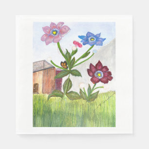 Serviette En Papier Aquarelle Peinture des Fleurs sauvages et de l'her