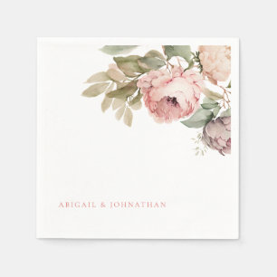 Serviette En Papier Aquarelle Peonies roses Personnalisées Mariage de