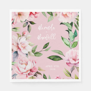 Serviette En Papier Aquarelle Peony Magnolia Mariage rose