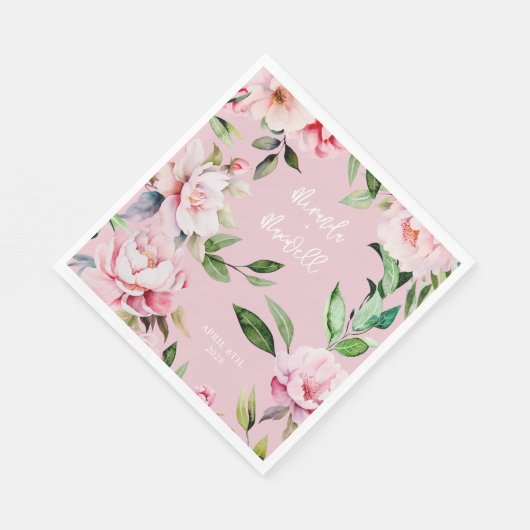 Serviette En Papier Aquarelle Peony Magnolia Mariage rose (Coin)