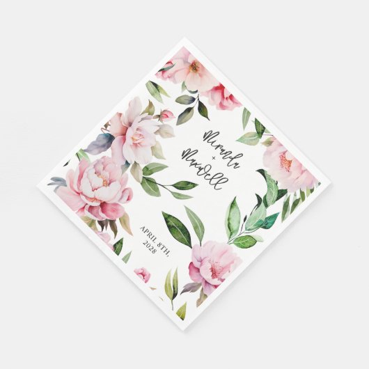Serviette En Papier Aquarelle Peony Magnolia Mariage rose (Coin)