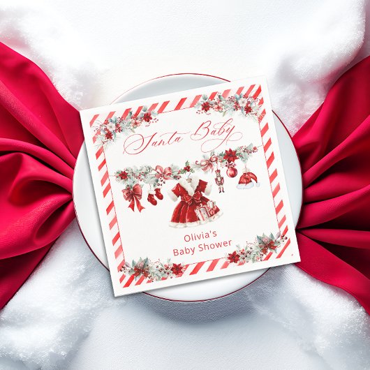 Serviette En Papier Aquarelle Père Noël Baby Christmas Girl Baby showe