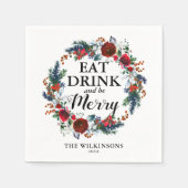 Serviette En Papier Aquarelle personnalisée couronne de Noël (Devant)