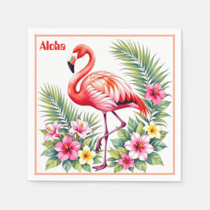 Serviette En Papier Aquarelle personnalisée Flamingo rose floral hawaï