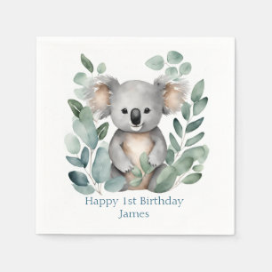Serviette En Papier Aquarelle personnalisée Koala Bear Anniversaire