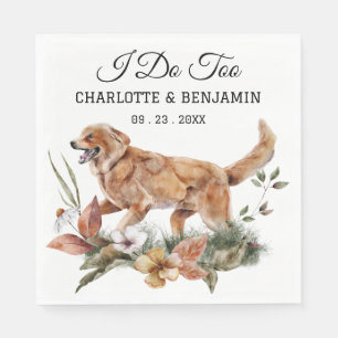 Serviette En Papier Aquarelle personnalisée Mariage Floral Chien