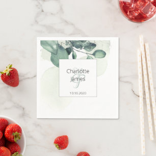 Serviette En Papier Aquarelle personnalisée Vert Feuilles Botanique