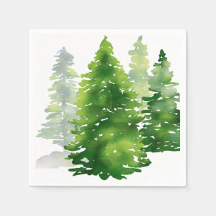 Serviette En Papier Aquarelle Pine Arbres Green Winter Holiday