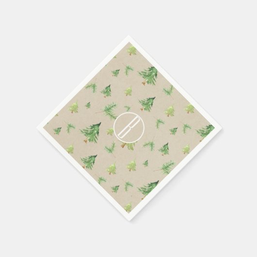 Serviette En Papier Aquarelle Pine Arbres Kraft Rustique Mariage d'hiv (Coin)