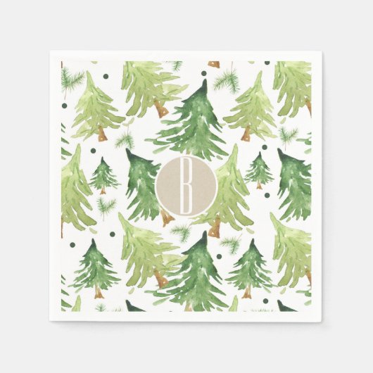 Serviette En Papier Aquarelle Pine Arbres Moderne Rustique Kraft Party (Devant)